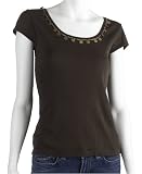 Kikit Womens U-Neck Cap Sleeve Coin Trim Tee