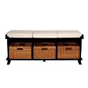 Entryway Bench with 3 Baskets/Cushions - Black
