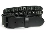 TWO ROW OF PUNK ROCK STAR METAL BLACK STUDDED LEATHER BELT SNAP ON FEATURE