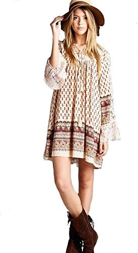 Fashion Beige Babydoll RD72 Gypsy Boho Lace Mini Dress Plus (1X)