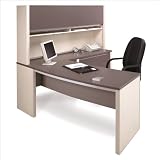 Sandstone and Slate Bestar Connexion L-Shaped Office Desk with Hutch and Pedestal