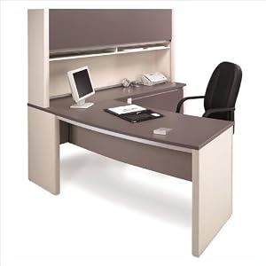 Bestar Connexion L-Shaped Office Desk with Hutch and Pedestal in Sandstone Slate