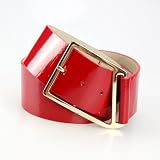 HOTER Women High Waist Wide Patent Fashion Plain Artificial Leather Belt -RED
