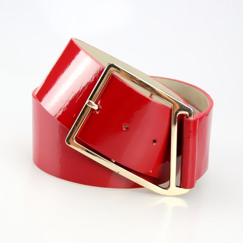 HOTER Women High Waist Wide Patent Fashion Plain Artificial Leather Belt -RED
