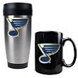 St. Louis Blues Stainless Steel Travel Tumbler & Black Ceramic Mug Set - Primary Logo NHL Hockey