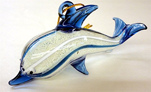 Glass Dolphin Christmas Ornament, Blue and White, Glows in the Dark