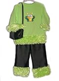 Lime Green Glitter Butterfly 3 Pc Pant Set