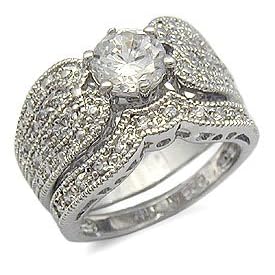 Art Deco CZ Engagement and Wedding Rings