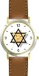 Star of David or Mogen David No.2 Judaica Jewish Theme - WATCHBUDDY&reg; DELUXE TWO-TONE THEME WATCH - Arabic Numbers - Brown Leather Strap-Size-Large ( Men's Size or Jumbo Women's Size )