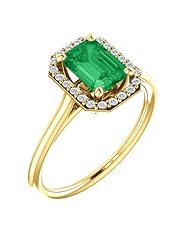 18K Yellow Gold 7.00x5.00mm Emerald Cut Chatham Created Emerald and Diamond Halo-Style Ring -- LIFETIME WARRANTY