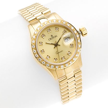 Croton Womens 18K Gold & Diamond Watch