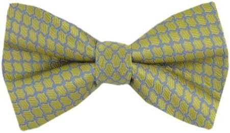 PBT-10451 - Yellow - Gray - Mens Silk Pre Tied Bow Tie