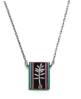 Firefly Antique Steel Rectangle Mosaic Leaf Motif Pendant Necklace with Multi-Color Swarovski Crystal and Czech Bead Elements