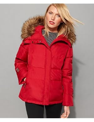 Calvin Klein Coat, Down Puffer with Faux Fur Hood