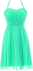 Knee Length Short Halter Pleated Chiffon Evening Dress/Homecoming Dress/Bridesmaid Dress 