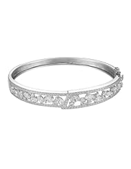Sterling Silver and Cubic Zirconia Fold Over Bangle Bracelet