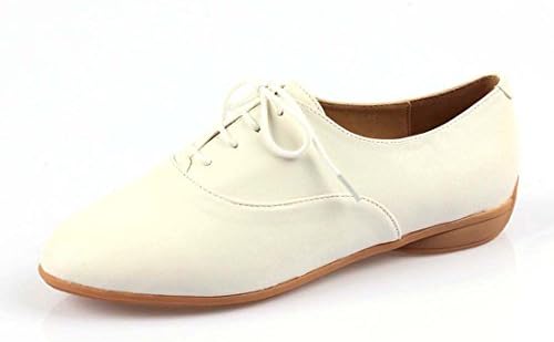 iloveflat Women's Classic Lace Up Dress Low Flat Basic Oxford Shoes 7.5 B(M) White