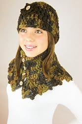 Handmade Pure Chilean Wool Neck Warmer and Hat Set - Winter Grass (100% Crocheted By Hand/one-of-a-kind)