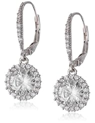 .925 Sterling Silver Round Shaped Lever Back Cubic-Zirconia Earrings