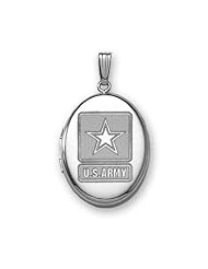 Sterling Silver Oval Army Picture Locket 3/4 inch x 1 inch Sterling Silver