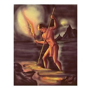 Hawaii Giclee Art Print Night Fisherman 11 x 14 in.