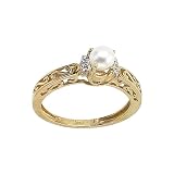 14K Yellow/White Gold 0.01 ct. Diamond and 6 x 4 MM Pearl Ring