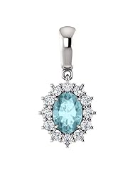 10K White Gold 7.00x5.00mm Oval Cut Mozambique Blue Paraiba Tourmaline and Diamond Pendant -- LIFETIME WARRANTY