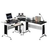 SixBros. Computer Desk - PC Workstation - Office Desk - Glass Black - CT-3807/46