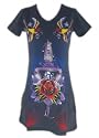 Melis Fashion Damen T-Shirt Longshirt/Minikleid BIRDS 5250 mit Glitzer Print dunkelgrau