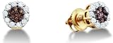 14K Yellow Gold Large Channel Invisible Set Round White and Chocolate Brown Diamond Flower Stud Earrings with Screw Back Closure - (1.00 cttw)