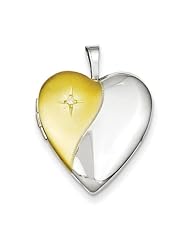 Sterling Silver Diamond Gold-Plated Polished & Satin 20mm Heart Locket