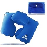 Bru Joy Travel Pillow Neck Inflatable Travel Head Rest Kids Adults - Blow Up Get Desired Support for Airplanes Camping Sleeping Car Driving Home Office Snaps Bath Spa - Premium Quality - Super Soft - Convertible 2 in 1 U Shaped Waterproof Washable - Comes In An Envelope Pouch For Easy Storage & Carrying - No More Neck Pain - SAVE EXTRA 10%   FREE SHIPPING For 3 and More, Blue Or Red