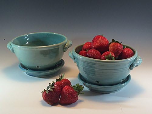 Stoneware Berry Bowl- Berry Bowl Colander- Turquoise Berry Colander- Ceramic Berry Bowl- Colander- Strainer- Ceramic Colander- Berry Basket