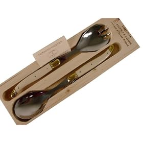 White Ivory Color Handles Laguiole French 2 piece salad server set in gift box French... by Laguiole