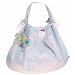 Lollipops Paris Fabric and Suede Shoulder Hobo Bag with Hanging Charm, Fresh White with Flower Charm