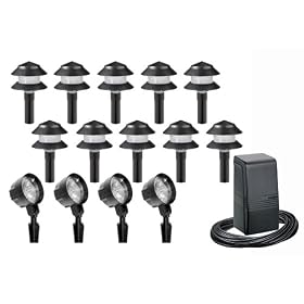 Malibu Outdoor Lighting Kit with Ten Path Lights, Four FloodLights, and 60-Watt Power Pack, Black $28