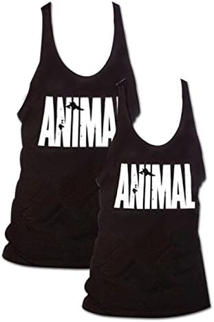Pack of 2 Mens Animal Letter Print Muscle Gym Stringer Tank Top for Bodybuilding