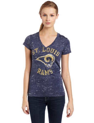 NFL Women's St. Louis Rams Pride Playing II Short Sleeve Deep V-Neck Haze Tee (Navy Haze, Medium)