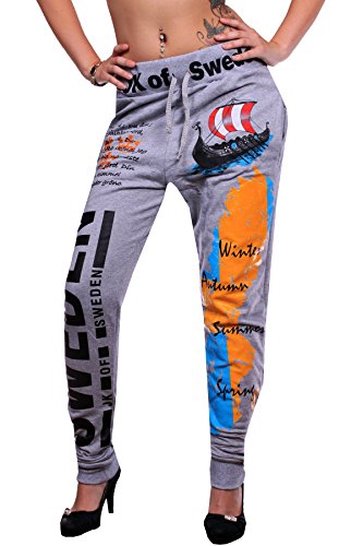 Damen lange Trainingshose | Schweden Sporthose (XXL fällt größer aus, Grau)