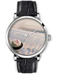 SPRAWL Aanalog Fashion Series Silver Ladies Watches of Genuine Black Leather Strap,Unique Wrist Watch for Women Girls Designed with Dessert Time
