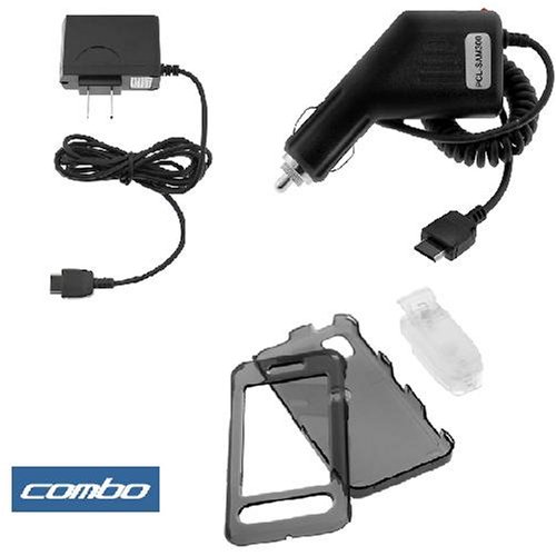 Transparent Smoke Crystal Snap-On Hard Case + Car Charger + Home Travel Charger for Sprint Samsung SPH-M800 Instinct Cell Phone