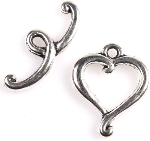 Heart Vintage Silvery Charms Alloy Toggle Clasp Findings 25