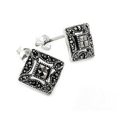 Square Marcasite Post Sterling Silver Earrings