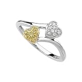 14K Two Tone Gold 0.08 ct. Yellow and White Diamond Heart Ring