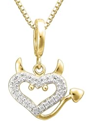 Sterling Silver Clear Cubic Zirconia "Devil" Heart Pendant Necklace, 18"