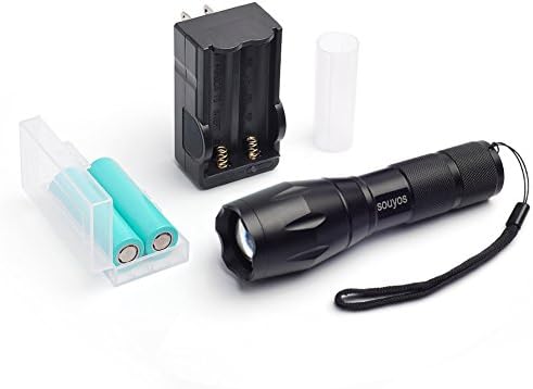 Souyos? 2000 Lumen Handheld Flashlight Led Cree Xml- T6 Water Resistant Camping Torch Adjustable Focus Zoom Tactical Light Lamp for Outdoor Sports