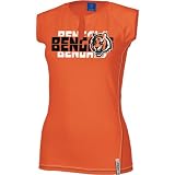 Cincinnati Bengals NFL Women's ASTRONOMY Split Neck Top, Tee, Orange (Large)