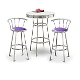 Chrome Bar Table & 2 Chrome 29" Glitter Lavender Vinyl Seat Barstools