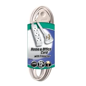 Coleman Cable 035188801 Flatplug 12-Feet Thin Profile Extension Cord, 3-Prong, White