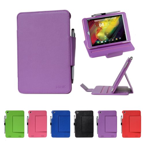 i-UniK HP 8 Model 1401US Tablet Slim Folio Protection Case Bonus Stylus Pen (Purple)